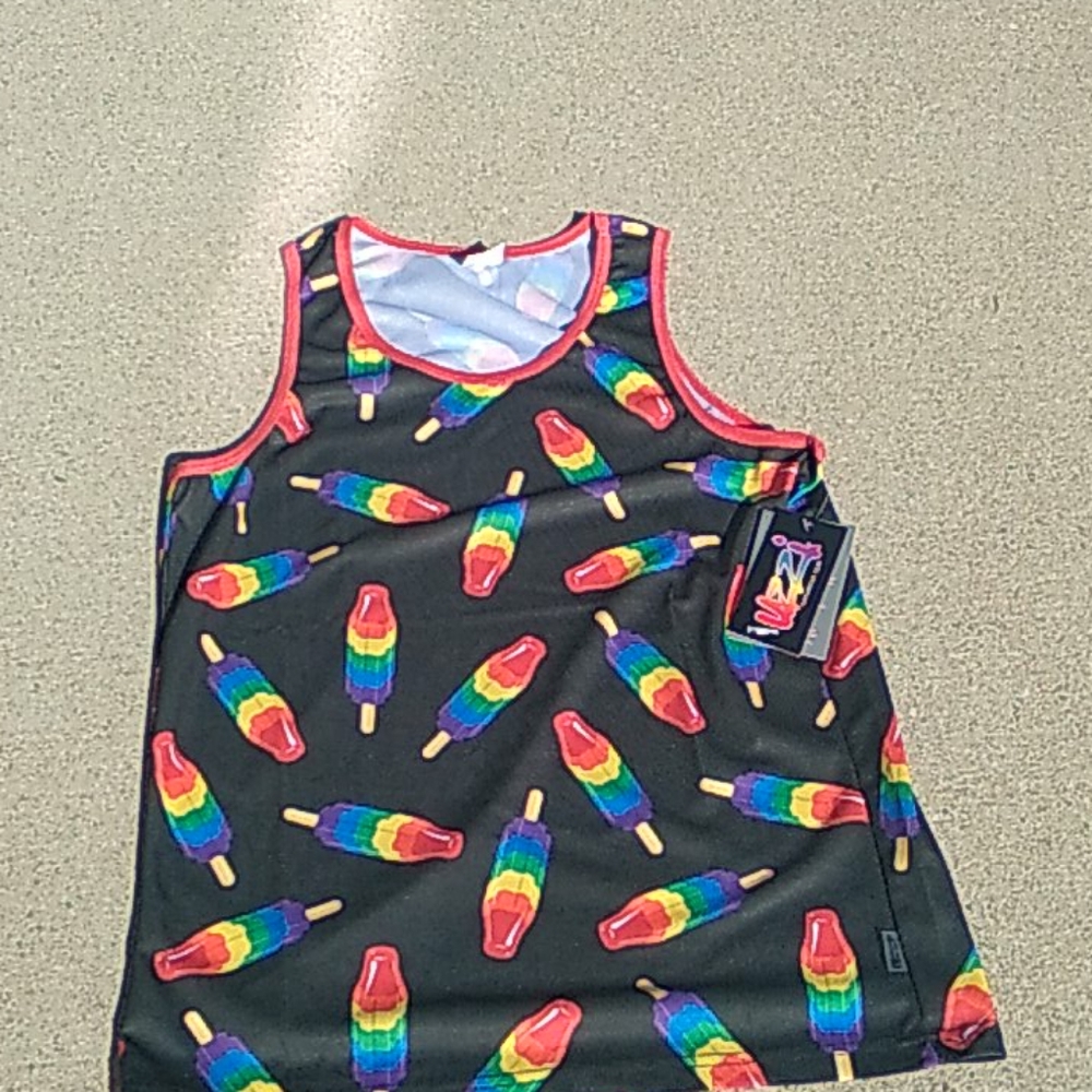 Busey rainbow-colored tank tops popsicles